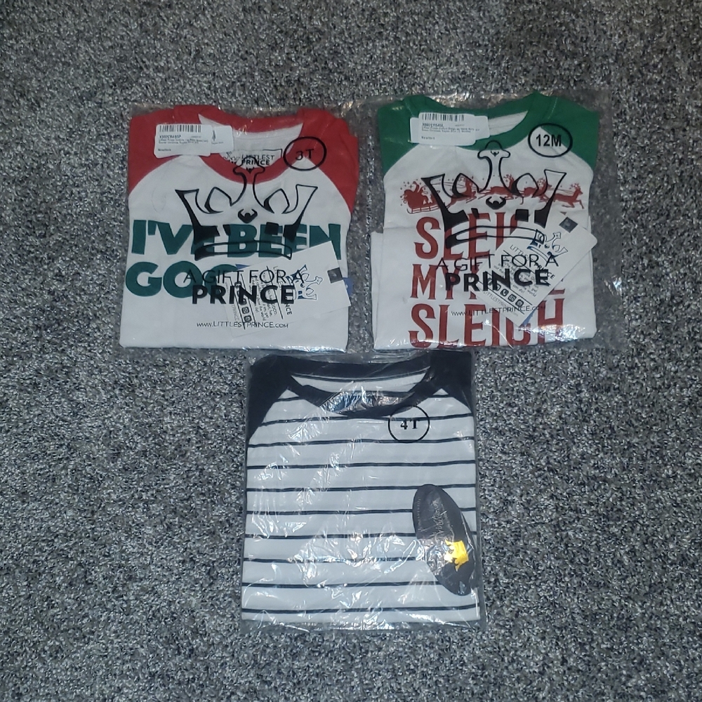 Little Me Festive Long Sleeve Tees - Red, Green, Black